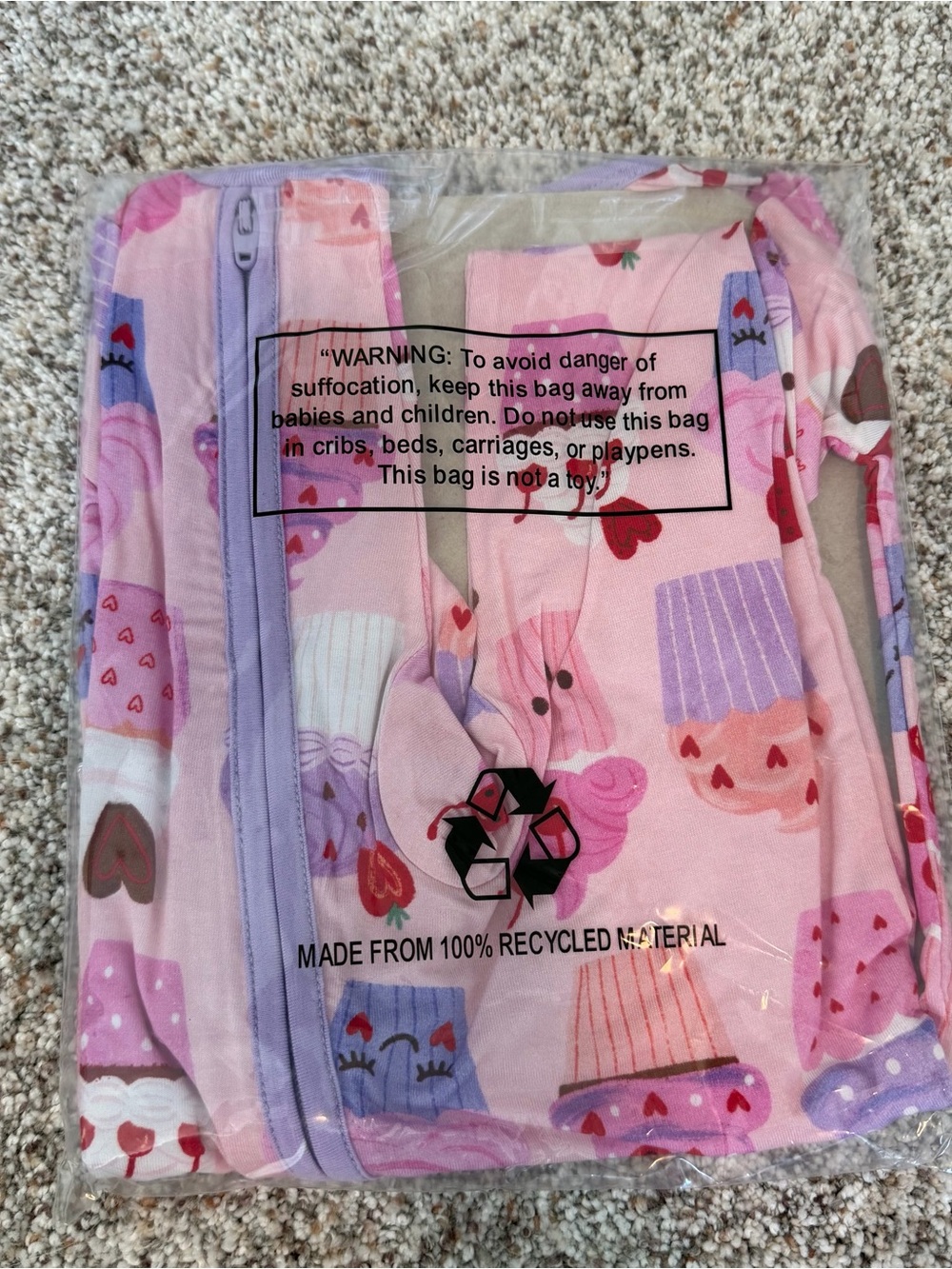 NWT 3-6M Little Sleepies Cupcake Kisses Pink and Purple Zippy - Picture 4 of 8